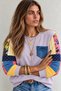 Women's Blouse, Women's Sweatshirt, Women's Sweatshirt with Patchwork Detail on Sleeves, Pastel Turquoise Sweatshirt - 3
