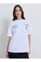 White Floral Graphic Oversized Cotton T-Shirt - 3