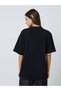 Black Oversized Cotton T-Shirt with Embroidered Slogan - 4