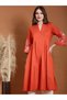 Rust Embroidered A-Line Kurta