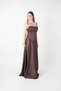 Satin Fabric Drawstring Detailed Strap Evening Dress - Brown - 2