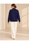 Plus-Size Knitted Cardigan with Button Accent and Zipper, Navy Blue - 5