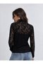 Black Lace High Neck Fitted T-Shirt - 5