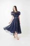 Lace Sequin Fabric Balloon Sleeve Dress - Dark Blue - 3