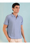 Light Blue Self Design Polo Neck Regular T-Shirt - 2