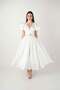 Taffeta Fabric Shoulder Flounce Midi Dress - White