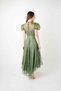 Lace Sequin Fabric Balloon Sleeve Dress - Khaki Green - 4