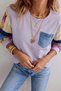 Women's Blouse, Women's Sweatshirt, Women's Sweatshirt with Patchwork Detail on Sleeves, Pastel Turquoise Sweatshirt - 2