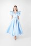 Taffeta Fabric Shoulder Ruffle Midi Dress - Baby Blue