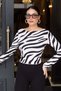 Sheer Long-Sleeved Blouse with Zebra Print, Black - 2
