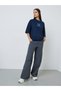 Navy Blue Slogan Print Oversized Cotton T-Shirt - 2