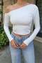Scuba Fabric Blouse with Drop-Shoulder Sequined Shoulder Details, White - 5