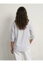 White Striped Floral Embroidery Oversized Shirt - 4