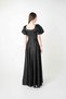 Satin Fabric Square Collar Evening Dress with Flounce Detail - Black - 5