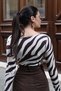Brown Sheer Long-Sleeved Blouse with Zebra Print - 6