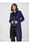Navy Regular Fit Double Breasted Belted Wool Like Coat - 7