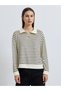 Cream Striped Quarter Zip Long Sleeve Polo T-Shirt - 3