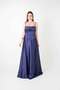 Satin Fabric Drawstring Detailed Strap Evening Dress - Dark Blue