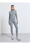 Grey Half Panel Rib Textured Zip Up Jacket and Leggings Set - 2