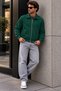 Men's Dark Green Jacket with Zipper and Zippered Pockets - 4