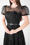 Lace Sequin Fabric Balloon Sleeve Dress - Black - 4