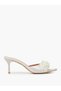 White Floral Embellished Mid Heel Mules