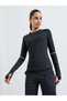 Black Reflective Stripe Thumbhole Top and Broad Waist Loose Straight Pants Set - 2