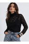 Black Lace High Neck Fitted T-Shirt