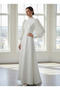 BEADED BALLOON-SLEEVE Flared Modest Wedding and Engagement Dress - 3