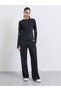 Black Reflective Stripe Thumbhole Top and Broad Waist Loose Straight Pants Set