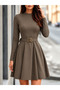 Women's long sleeve mock neck short modal dress with buckle detail at the waist. - 2