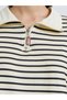 Cream Striped Quarter Zip Long Sleeve Polo T-Shirt - 5