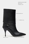 Daren Black Matte Pointed Toe Belt Detail Women's Boots with Stiletto Heels and Leg Warmers - 3