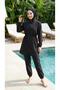 Black, Elastic-Waisted, Water-Repellent Fabric, 3-Piece, Fully Covering Modest Swimwear Hijab Burkini - 6