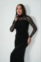 Women's Black Turtleneck Lace-Sleeve Draped Long Evening Gown - 4
