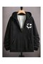 Cardigan - Black Printed Winter Oversized Hooded Zippered Pocketed Cardigan Unisex Clothing