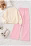 Girls' Sweatsuit Set with Pink Girl Design, Crew Neck, and Wide-Leg Pants with Brushed Inside Ruffle Details 25104 - 4