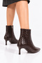 Women's Knitted Detail, Stiletto-Heeled Classic Leather Boots - 8