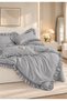 DOUBLE-SIZE LIGHT GRAY RUFFLED BED SPREAD AND 2 PILLOWCASES - 2