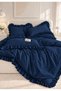 DOUBLE-SIZE NAVY BLUE RUFFLED BED SPREAD AND 2 PILLOWCASES