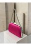 Fuchsia Pink Satin Women's Evening Clutch Bag with Silver Accents and Chain Strap for Weddings, Engagements, and Graduations - 5