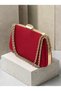 Red Satin Women's Evening Clutch Bag with Gold Accents and Chain Strap for Weddings, Engagements, and Graduations - 2