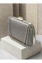 Gray Satin Women's Evening Clutch Bag with Silver Accents and Chain Strap—Perfect for Weddings, Engagements, and Graduations - 2