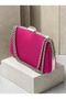 Fuchsia Pink Satin Women's Evening Clutch Bag with Silver Accents and Chain Strap for Weddings, Engagements, and Graduations - 2