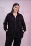Women's Plus Size Sweatsuit Set with Striped Detail, Black - 7