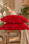 DOUBLE-SIZE RED RUFFLED BED SPREAD AND 2 PILLOWCASES - 3