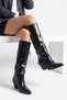 LONZA Women's Black Leather Boots with Zip Detail and Thick Heels - 2