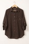 Italian Brown Shirt with Shirt Collar, Long Sleeves, Floral Appliqué, and Fine Corduroy Weave, Size 77 70 - 2