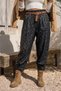 Italian-Style Black-Pocketed, Belted, Elasticated Hem, Wide-Leg Jacquard Woven Pant 94 70 - 3