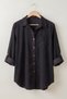 Italian Black Shirt Collar, Wide-Leg, Corduroy Woven Top and Bottom Set 77-102 70-68 - 2